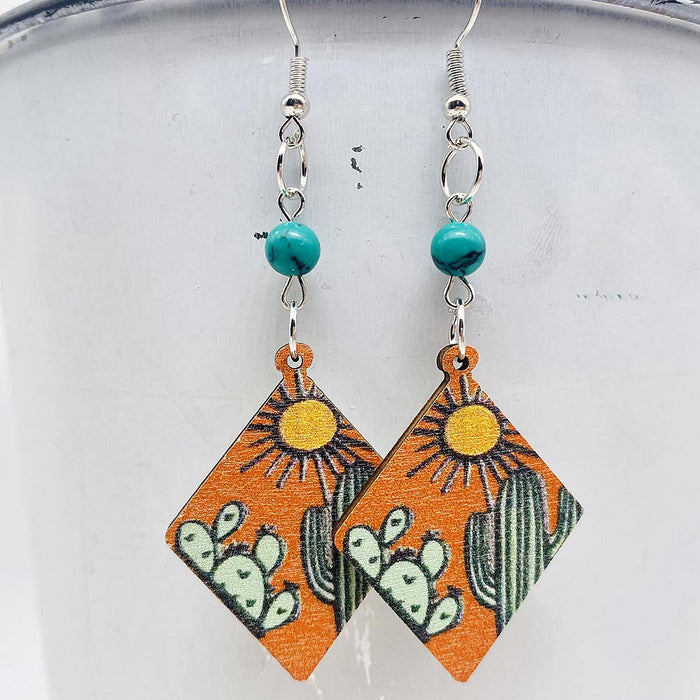 Wholesale cactus wooden geometric  earrings