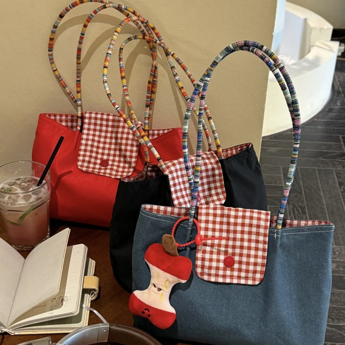 Wholesale Denim Portable Small Storage Bag Underarm Bag Black Plaid Shoulder Bag