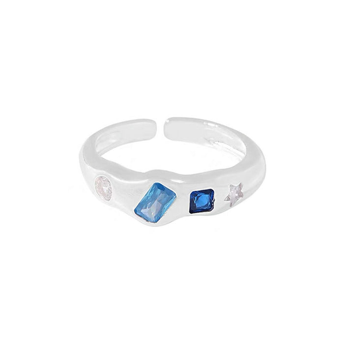 Wholesale Irregular alloy metal colored zircon heart ring, niche retro personality, simple and versatile temperament ring