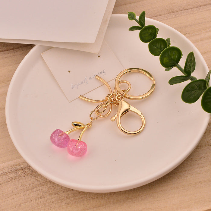 Wholesale Trendy Cherry Fruit Keychain Bag Pendant Alloy Electroplating Gift MOQ≥2