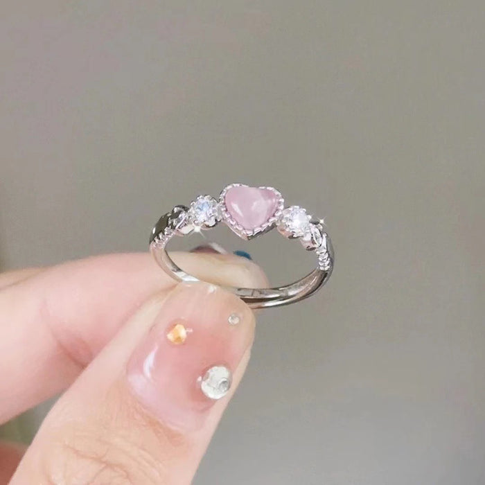 Wholesale Sweet and cute ring with a niche design, heart-shaped adjustable opening ring