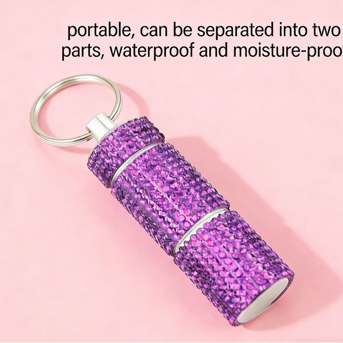 Wholesale Alloy Waterproof Sealed Pill Holder Keychain Rhinestone Decor European American Modern Style For Everyday Travel