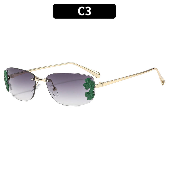 Wholesale Rimless Square Metal Leaf Decoration Sunglasses Fashion Accessory Gift for Women