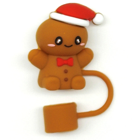 Wholesale 10pcs Food Grade Silicone  Cup Straw Cover Christmas Straw Cover Leak-proof Straw Cap