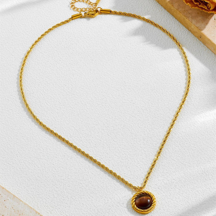 Wholesale Real natural tiger eye stone retro twist titanium steel necklace