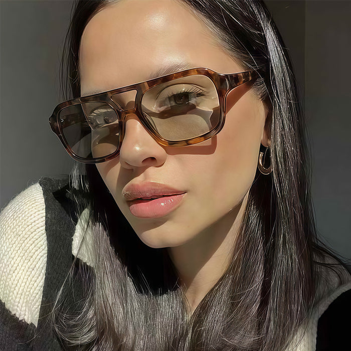 Wholesale Double-Beam Square Frame Leopard Print Sunglasses