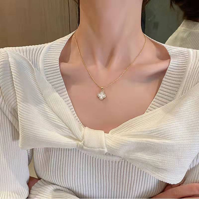 Wholesale Premium Four Leaf Clover Full Diamond Necklace, Light Luxury, Niche, Simple Fashion, Versatile Neck Chain, Clavicle Chain