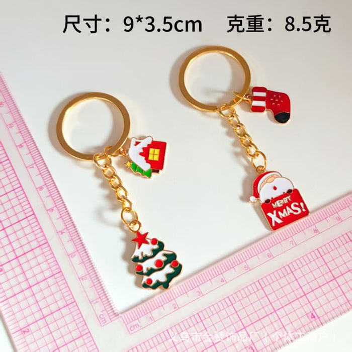 Wholesale Christmas keychain cartoon metal ornaments Christmas tree elk snowman cute creative bag pendant gift