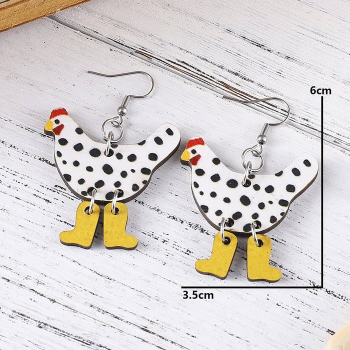 Wholesale Funny high heels rooster polka dot earrings double-sided wooden earrings female personality earrings