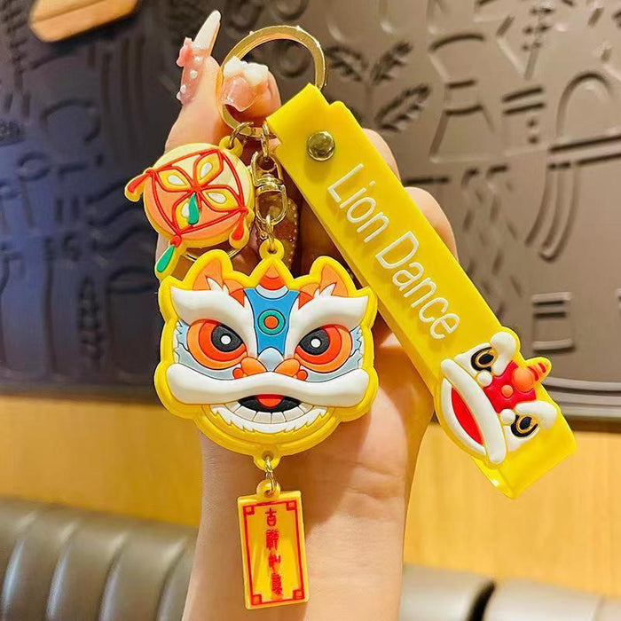 Wholesale Cartoon National Fashion Lion Dance Lucky Cat Keychain Pendant Chinese Red Couple Doll Small Pendant Personalized Car Pendant