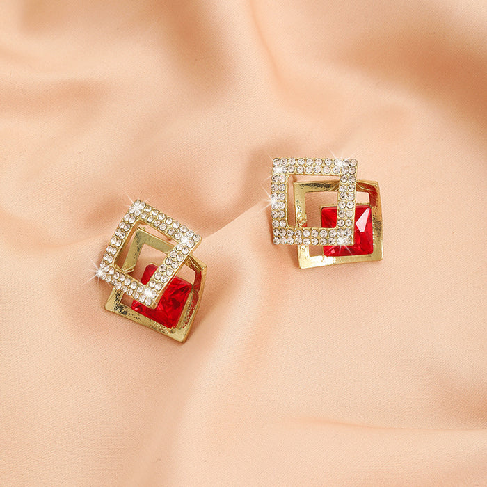 Wholesale Square earrings, niche design, stylish and fashionable earrings, trendy square crystal earrings, new ear buckles