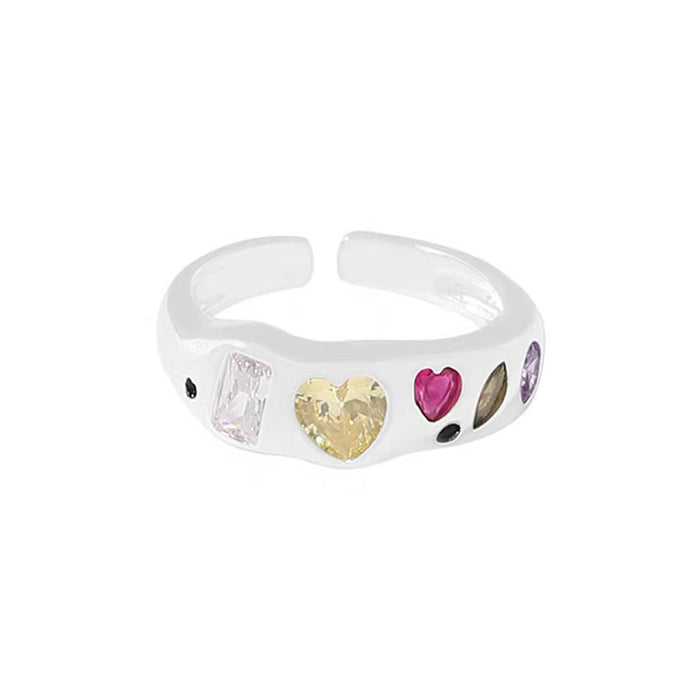 Wholesale Irregular alloy metal colored zircon heart ring, niche retro personality, simple and versatile temperament ring