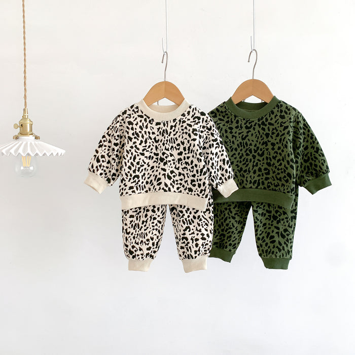 Wholesale Cute Leopard Print Sweatshirt Pure Cotton Long Sleeve Baby Clothes Suit JDC-BC-WeiNiS007