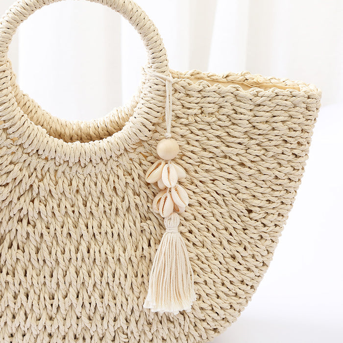 Wholesale Natural Shell Wood Beads Cotton Tassel Keychain JDC-KC-ZhenZhen003