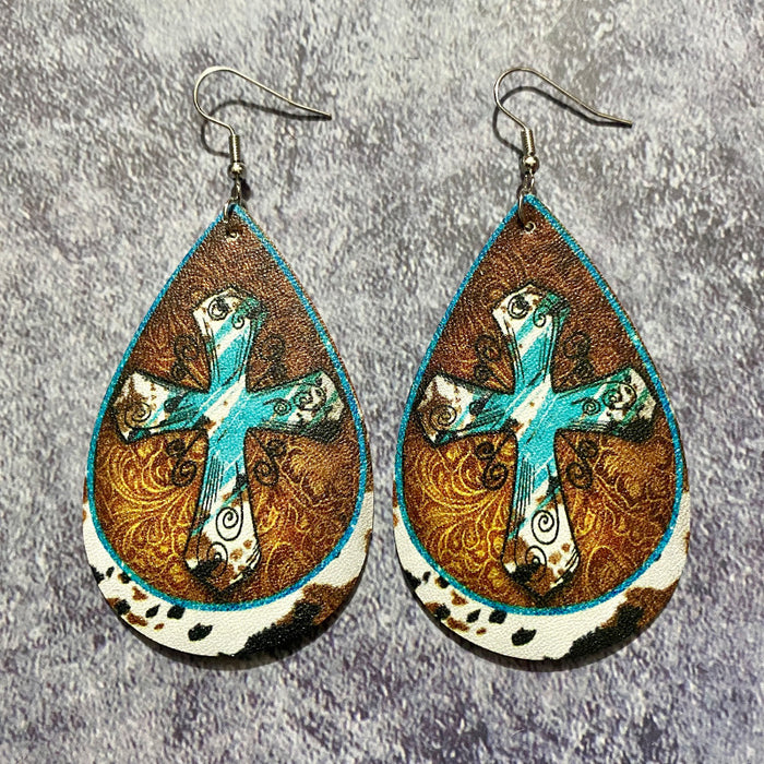 Wholesale Bohemian Western Retro Leather Drop Earrings