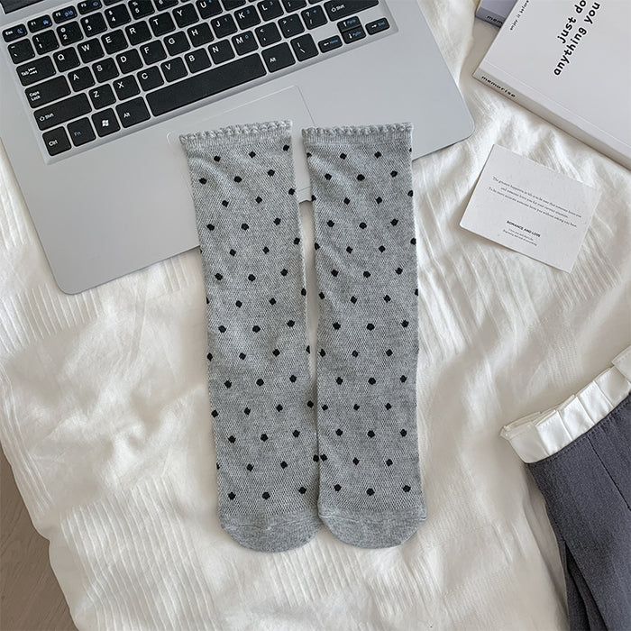 Wholesale Polka dot socks with bow and thin mesh, tube socks, polka dot socks, breathable and versatile socks