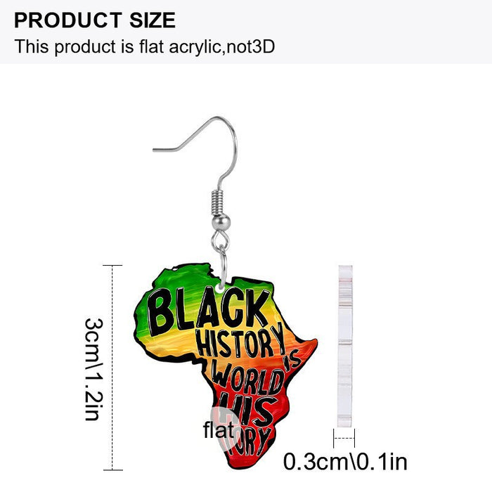 Wholesale Trendy Acrylic Earrings - Black History Africa Map Print 2D Double Sided Boutique MOQ≥2 Resale