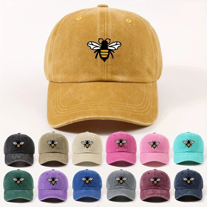 Wholesale Washed Distressed Cartoon Bee Print Baseball Cap Everyday Casual Fashion Accessory