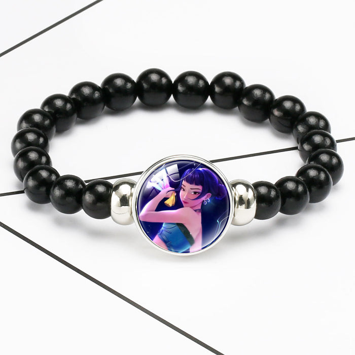 Wholesale KPOP black beaded elastic cord bracelets