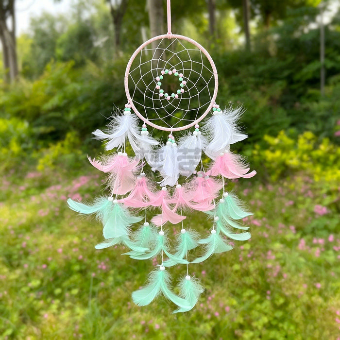 Wholesale Bohemian Dreamcatcher Wind Chime with Three Color Feathers Handmade Home Decor MOQ≥2