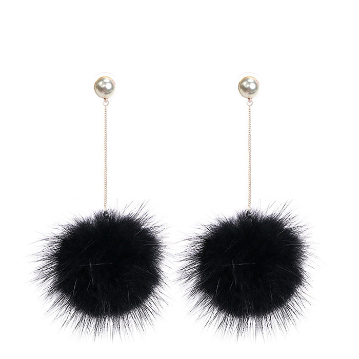 Wholesale mink fur ball earrings small cute long earrings