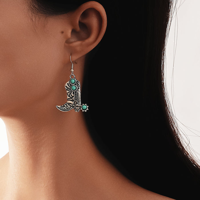 Wholesale Retro Turquoise Boots Shaped Earrings