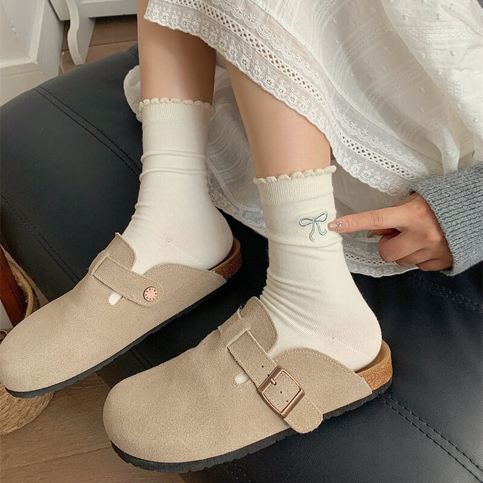Wholesale Bow Bubble Mouth Lace Socks Breathable, Sweat Absorbing, Odorous proof Socks Mid Socks