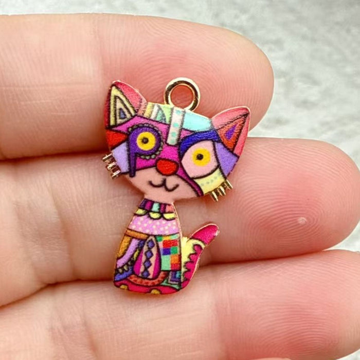 Wholesale 10pcs 21-color KC Gold Drop Oil DIY Creative Realistic Standing Cat Pendant Ornament