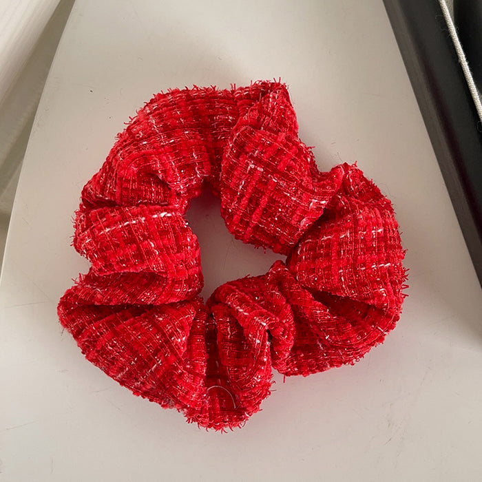 Wholesale New Year red large intestine hair ring New Year festive wool hair ring knitted rainbow light luxury hair rope hair ring