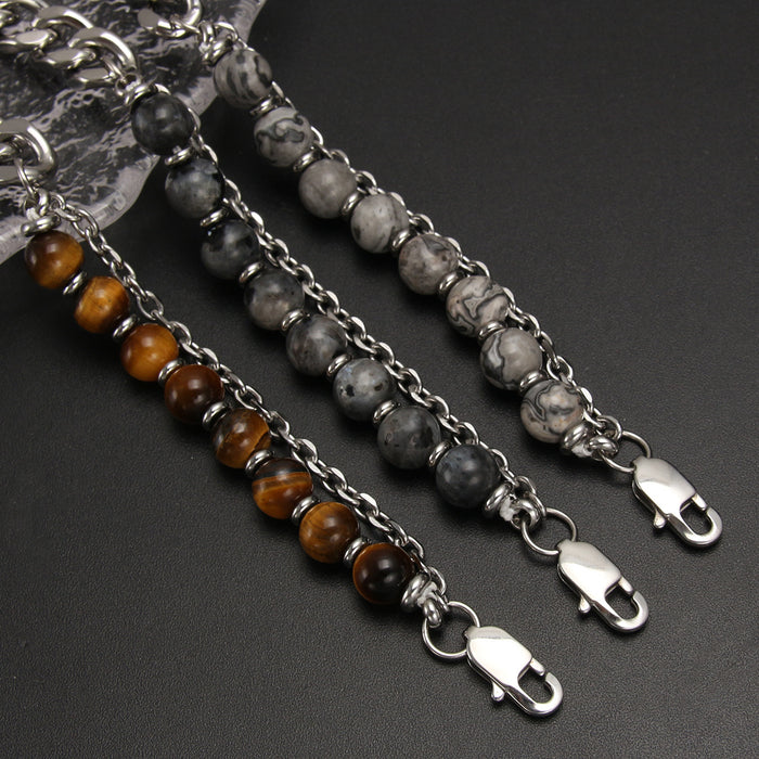 Wholesale Stainless Steel Double Sided Natural Stone Men's Bracelet JDC-BT-HongM003