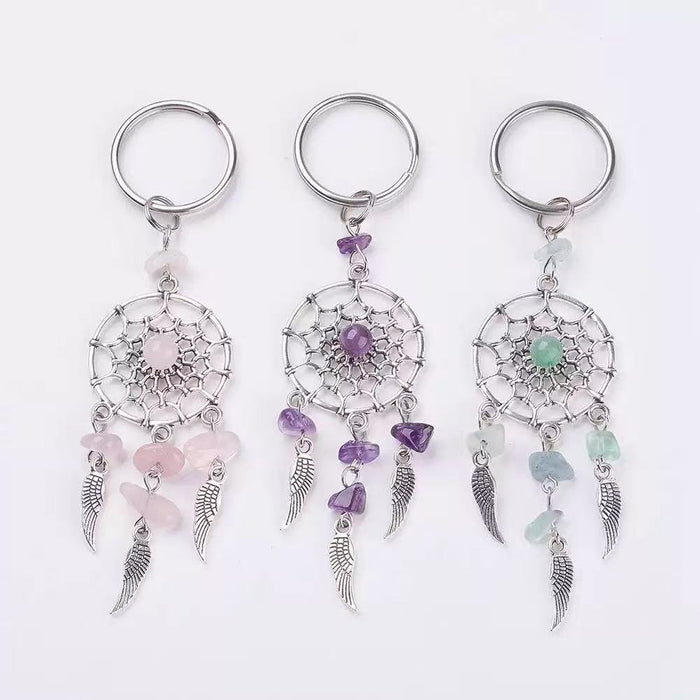 Wholesale Bohemian Dreamcatcher Keychain with Aventurine Crystal Feather Tassel Charm
