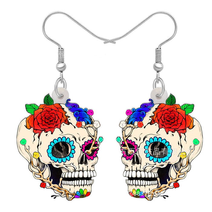 Wholesale Acrylic Red Flower Skull Pendant Earrings JDC-ES-Yuhen006