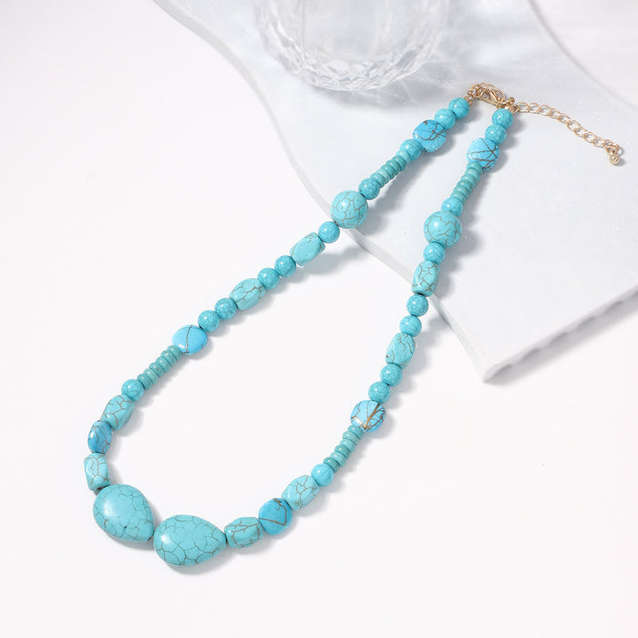Wholesale Green Irregular Geometric Turquoise Water Drops Simple Necklace