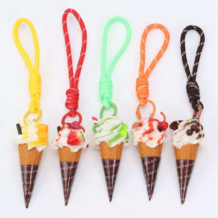 Wholesale Trendy Simulated Ice Cream Keychain Bag Charm PVC Realistic Food Pendant For Bags And Car Keys