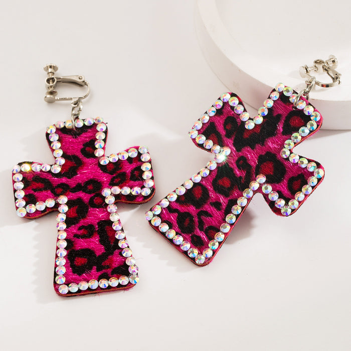 Wholesale Cross-print leather leopard print Statement Earrings