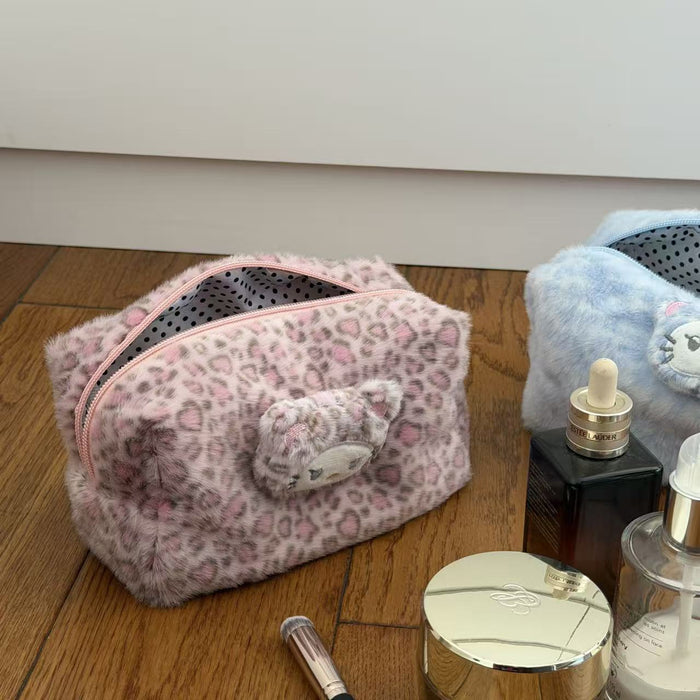 Wholesale Plush Pink Leopard Print Makeup Bag