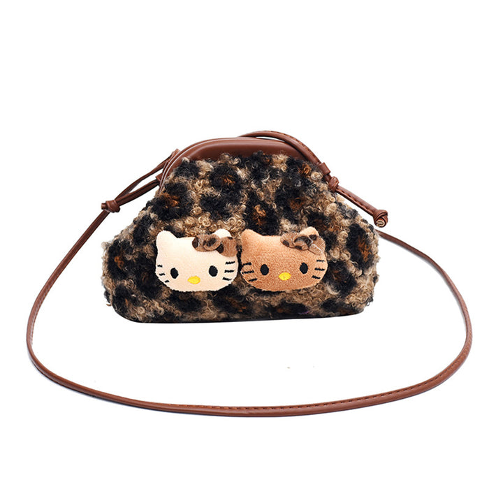 Wholesale New cute plush leopard print mini shell bag for children, stylish mini crossbody bag