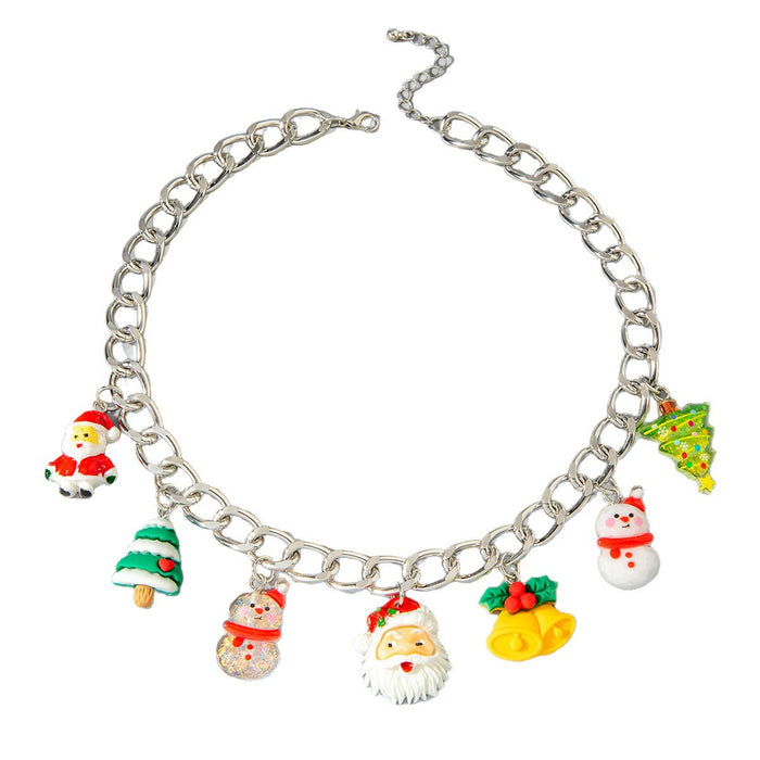 Wholesale Christmas Santa Red-Green Contrast Resin Bell Pendant Necklace Fashion Jewelry Accessory Gift