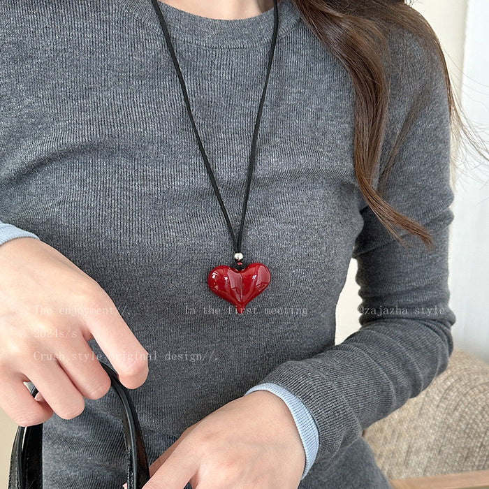 Wholesale Bow necklace, new minimalist style sweatshirt chain, niche and versatile black leather rope accessory