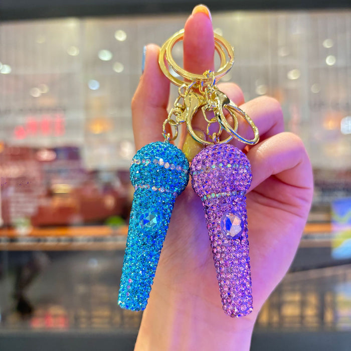 Wholesale Fashion Rhinestone 3D Microphone Keychain Bag Charm For Women Gift For Couple Boutique Resale