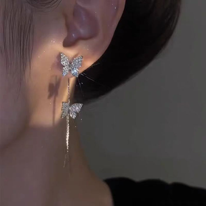 Wholesale Diamond Butterfly Tassel Earrings