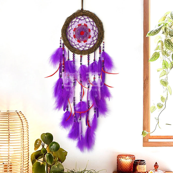 Wholesale Handmade Rooster Feather Dreamcatcher Crochet Flower Wind Chime Decorative MOQ≥2