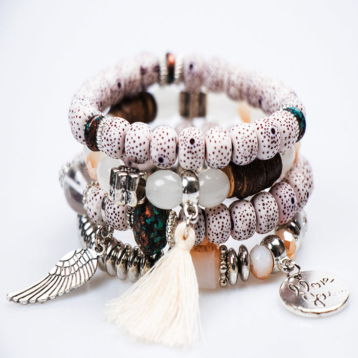 Wholesale Bohemian Multi-layer Bracelet Creative Tassel Bodhi Beaded Wings Love Fashion Bracelet Jewelry JDC-BT-NHong007