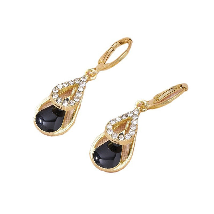 Wholesale High-grade Diamond-encrusted Water Drops Black Hollow Double-layer Earrings Women's