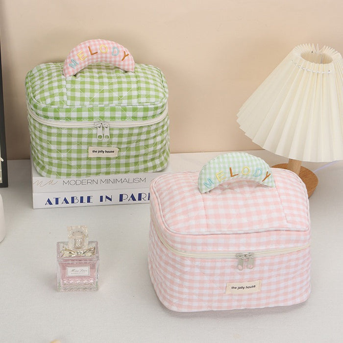 Wholesale plaid cosmetic bag large capacity high-end sense cute portable high-value storage bag