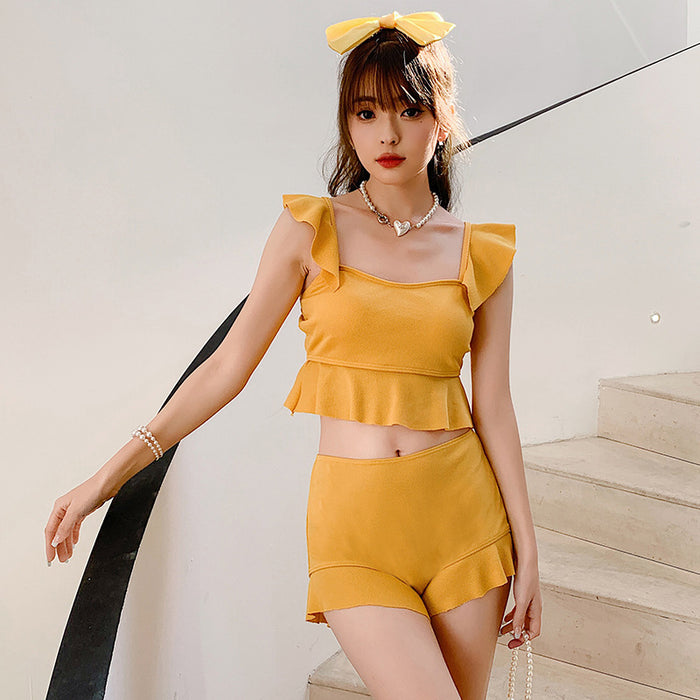 Wholesale Swimsuit Women's Split Sling Two-piece Solid Color  Girl's Sweet Hot Spring Swimsuit for Holiday