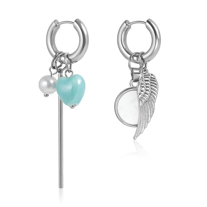 Wholesale heart pearl wings long stick hoop earrings