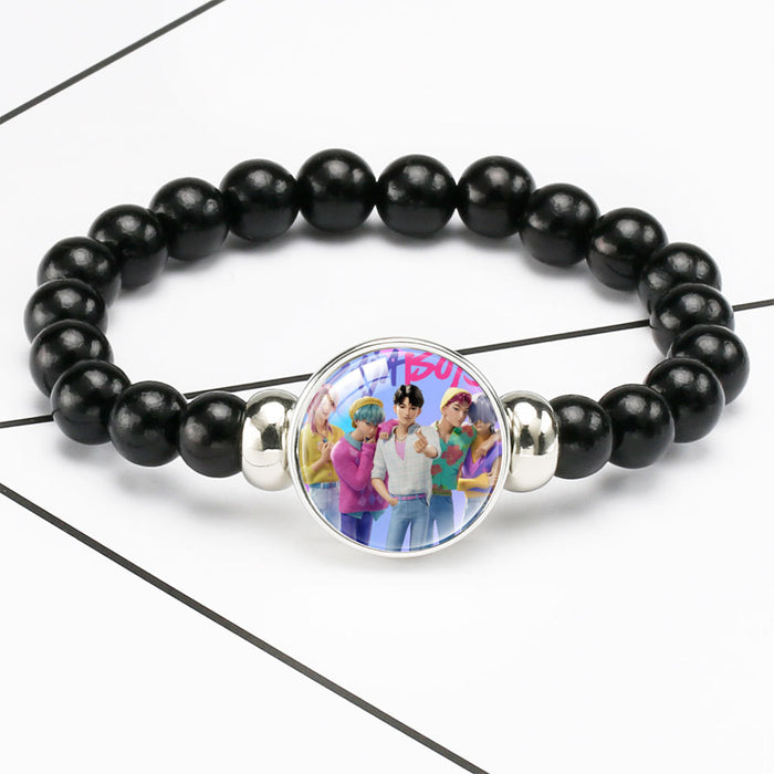 Wholesale KPOP black beaded elastic cord bracelets