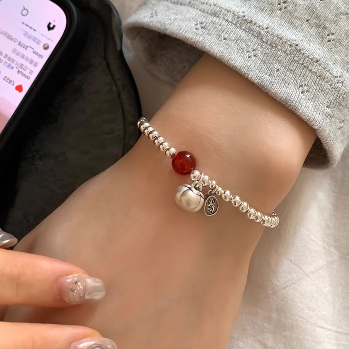 Wholesale Pure silver bracelet for women with a high-end feel, retro heavy industry versatile round beads