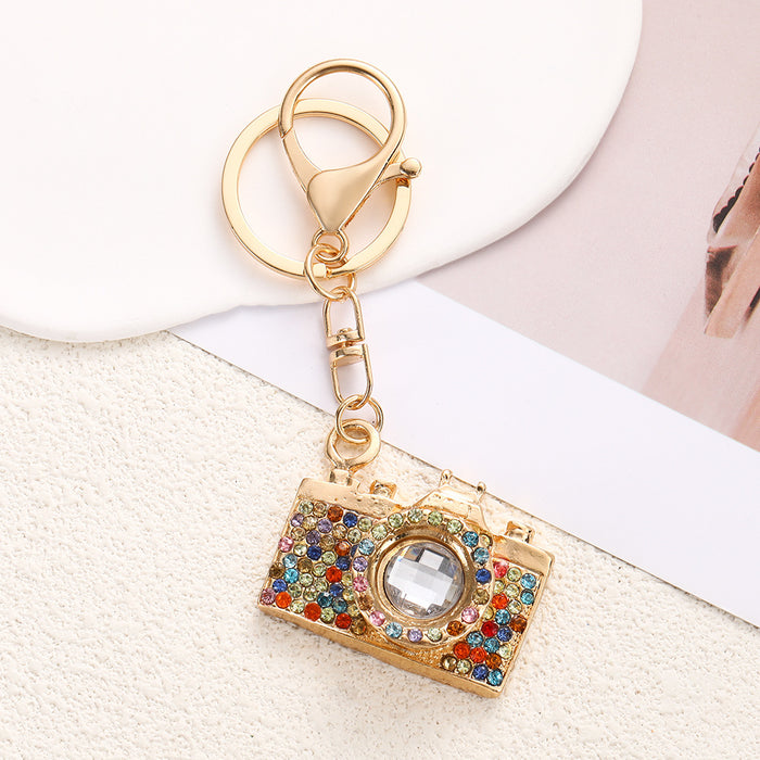 Wholesale Blue Rhinestone Camera Keychain Car Key Ring Decorative Fashion Accessory MOQ≥2